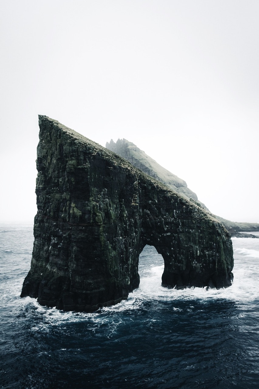 A view of two sea stacks in the Faroe Islands, Drangarnir