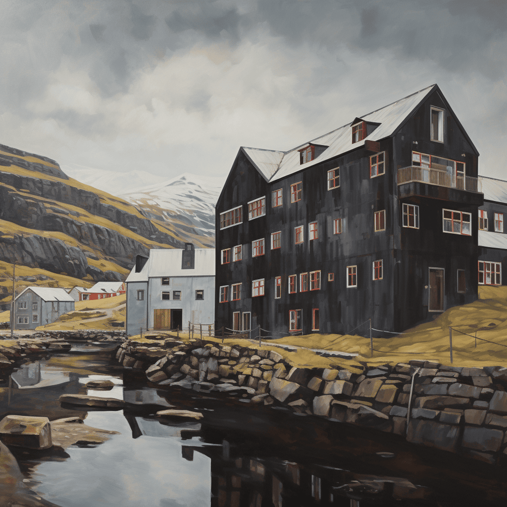 A painting of a hotel in the Faroe Islands capital Tórshavn